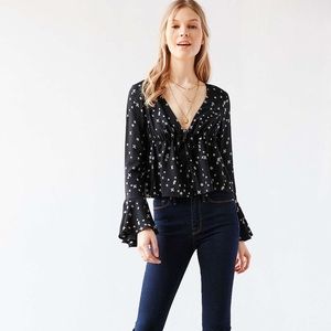 UO Kimchi Blue Eleanor Bell-sleeve Crop Top